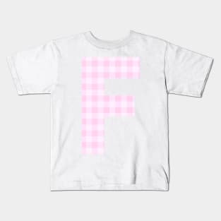 Pink Letter F in Plaid Pattern Background. Kids T-Shirt